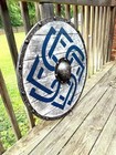 Medieval Viking Round Wooden Shield     Larp Battle Worn Steel Boss Templar Armor