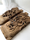 Pair Antique Asian Hand Carved Wood Panels Architectural Elements