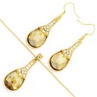 Hot Fashion Women Yellow Droplet Crystal Pendant Chain Necklace Earring Set