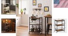 Bar Cart Serving Cart For Home Mobile Kitchen Shelf With Wine Rack Glass Holder
