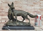Decorative Bronze Fox With Pheasant Hand Made Marble Base Sculpture Figure Sale