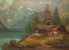 Old Antique Vtg 19th C 1800s Oil Painting Mountain Cabin Oil Board 7 75 X 9 25