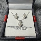 Cultured White Freshwater Pearl 925 Sterling Necklace   Earrings Set