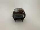 Antique French Jewelry Footed Box Beveled  Glass Ring Casket Silk Lined Brass