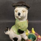 Maria H  Rahmer Majolica English Spaniel Dog Basket Figure Candle Holder Vintage