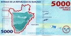 Burundi 5000 Francs 2015 P53 Unc Banknote