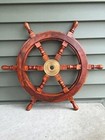 Wood Brass Boat Wheel Nautical Ship Gift 24 inch Vintage Wooden Steering Decor