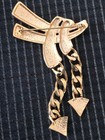 Art Deco Brooch Dangle Cuban Links Goldtone Vintage Statement Pin Large