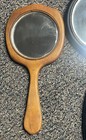 Vintage Hand Held Wooden Mirror Lot 2 Beveled Glass