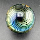Contemporary Art Glass Marble 1 53  Fumed Blue   Green Vortex Swirl Signed Mib