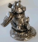 Pig Figurine Pewter Winter Sledding Bouvier Happy Smiling Signed Miniature 1990