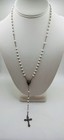 Vtg Religious Catholic Rosary White Round Beads Silver Crucifix Marked Italy 15   