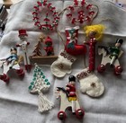 Lot Of 11 Vintage Christmas Tree Ornaments Handmade Hong Kong Wood Felt Beaded