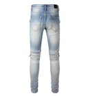 Men s Punk Pu Patchwork Skinny Ripped Cotton Stretch Denim Distressed Jeans