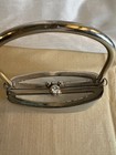 Vintage Silver Metallic Frame Top Handle Evening Bag