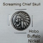 Hobo Screaming Chief Skull Headdress Made From A Real Buffalo Nickel Signed
