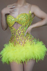 Yellow Mesh Tube Top Evening Dress Drag Queen Club Party Sexy Costume Rave