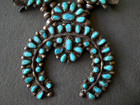Native American Turquoise Petit Point Cluster 925 Silver Squash Blossom Necklace