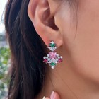 Women Silver Plated Cubic Zirconia Christmas Tree Dangle Drop Earrings For Party