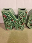 Vintage Noel Candle Holders Holly Green Berry Christmas Ceramic 