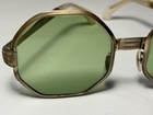 Vtg Oversized 60s-70s Sunglasses Octagon  Green Glass Lenses Gold Frame Groovy