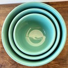Set Of 3 Vintage Unmarked Ceramic Nesting Mixing Bowls Turquoise Vgc