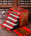 Portable Vintage Mahjong 144 Tiles Game Mah-jong Set In Wood 5 Drawer Draw Box