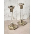 Vintage Lucite Brass Candle Holders   Mid Century Modern Decor   7    Tall Hexagon