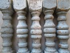5 Old Architectural Wood Spindles Post Crackly Blue   White Patina Fabulous 
