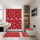  4pcs Christmas Shower Curtain Sets With Non-slip Rugs Toilet Lid Cover And 
