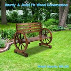 2-person Wooden Wagon Wheel Armrest Bench Outdoor Garden Yard Decorative Chair