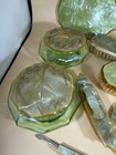 Early Mid Century Vanity dresser Set Green Pearlized Several Pieces