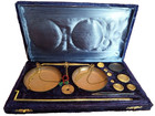 Antique Brass Polished Balance Scale With Velvet Box With Weights Jewelry 