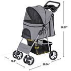 4 Wheel Pet Stroller For Cat Dog And More Foldable Carrier Strolling Cart Gray