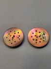 Antique Victorian Large 1  Pink Mop Buttons Carved Lattice Cut Steel Pair Of 2