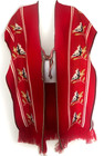 Vtg Bird Sweater Red Poncho Cape Serape Vest Fringe Aztec Hippie Tribal One Size
