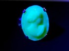 Sterling Cameo Uranium Glass Ring Size 8 Vintage Czech Button 925