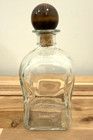 Rare Vtg Vinpol Clear Square Glass Bottle Vase Wood Ball Stopper Retro 70s Decor