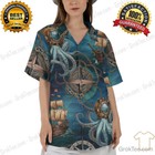 Vintage Steampunk Hawaiian Shirt  Nautical Octopus   Diving Helmet Design