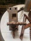 Vintage Wooden Spinning Wheel Parts Lot W  Flyer  Bobbins  Wheel Rim   Tool