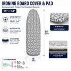 Ironing Board Cover And Pad  15 X 54 Inches Fits Standard Boards Elastic Edges 