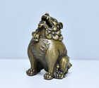 1 4   Chinese Ancient Bronze Auspicious Wealth Animal Lion Incense Burner Censer