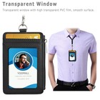 Id Badge Card Holder Synthetic Leather Vertical Clip Neck Strap Lanyard Case