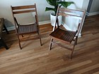 Vintage Wood Folding Chairs Slatted Seat Rustic Mid Century Modern Set Of 2