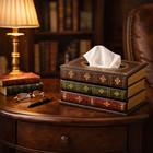 Vintage Wooden Tissue Box Cover Antique Book Style Holder For Loose Tissues