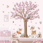 Woodland Animals Large Flower Tree Wall Decals Cherry Blossom Deer Fox Wall S   