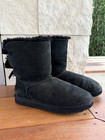 Ugg Australia Bailey Bow Ii Black Suede Boots Womens 7 Shearling Winter Boot Guc