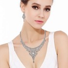 Bridal Silver-tone Vase Flower Clear Austrian Crystal Necklace Earrings Set