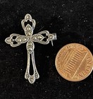 Sterling Silver Marcasite Cross Brooch  Pin  Religious  Vintage