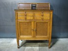 Rare Antique Walnut Medical Cabinet With Black Glass Top   Tambour Doors